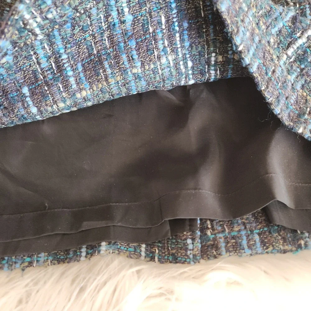 J. Jill Tweed Skirt 4 Petite Pencil Mini‎ Knee Lined Heather Blue Office Work